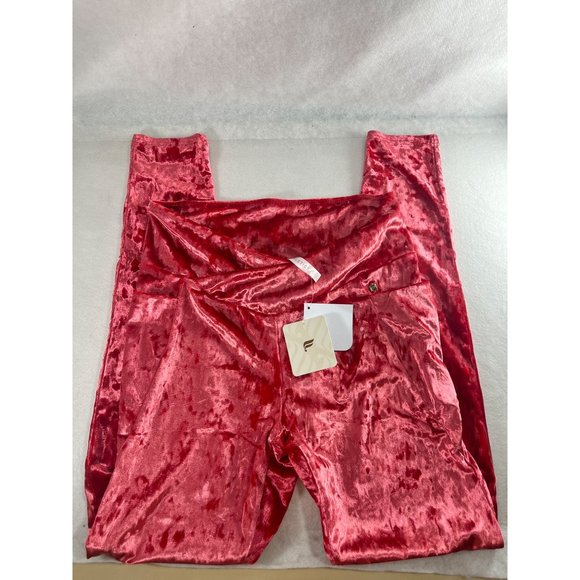 Fabletics Leggings Crossover Crushed Velour Red High Rise Women XXS Athleisure - Picture 10 of 11
